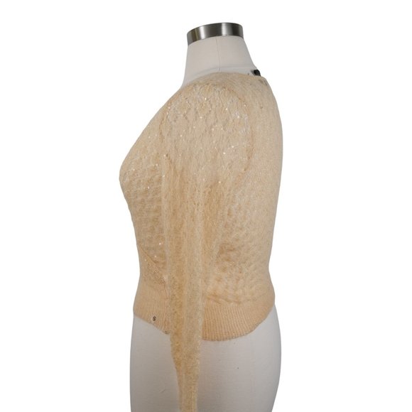 The Limited Womens S Kid Mohair Blend Beige Sheer Low V Cut Lightweight Sweater - Picture 5 of 10